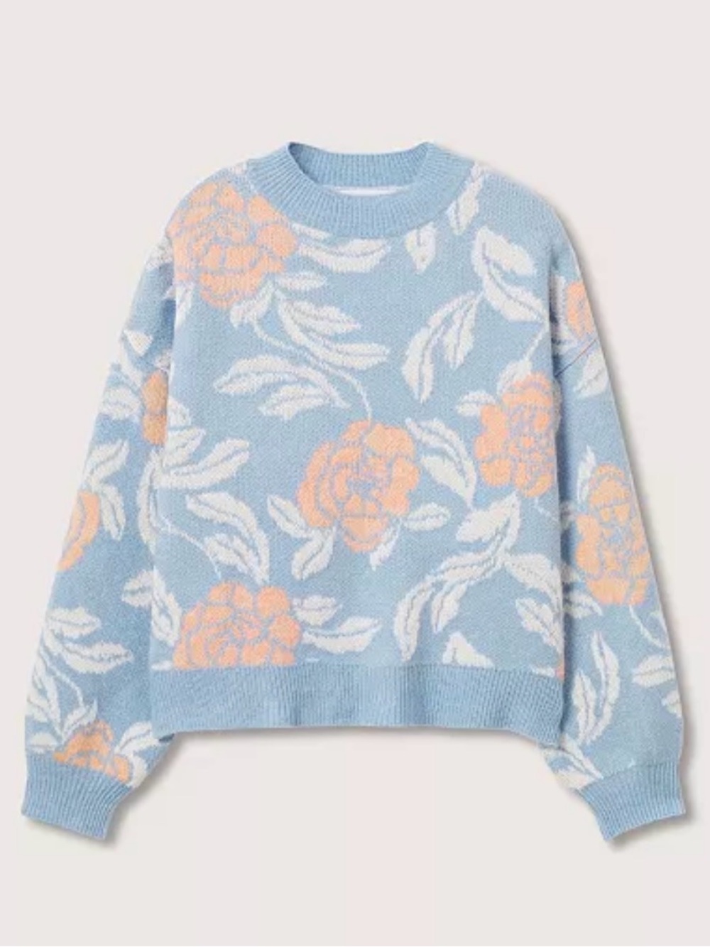 Mango Floral Jacquard Knit Sweater Floral Crewneck